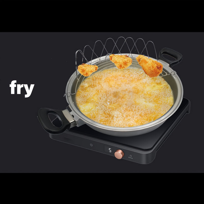 1 dona zanglamas po'latdan yasalgan bug'li idish, 35.0 sm ko'p funksiyali issiq idish, bug'lash va qovurish xususiyatlari bilan, uy va restoran uchun mukammal.