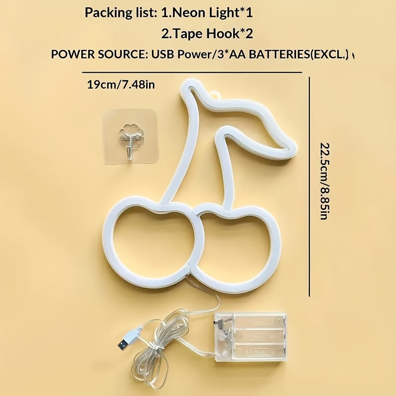 Cherry Neon LED Light Sign for Kids Rooms Bars Restaurants Birthday Parties