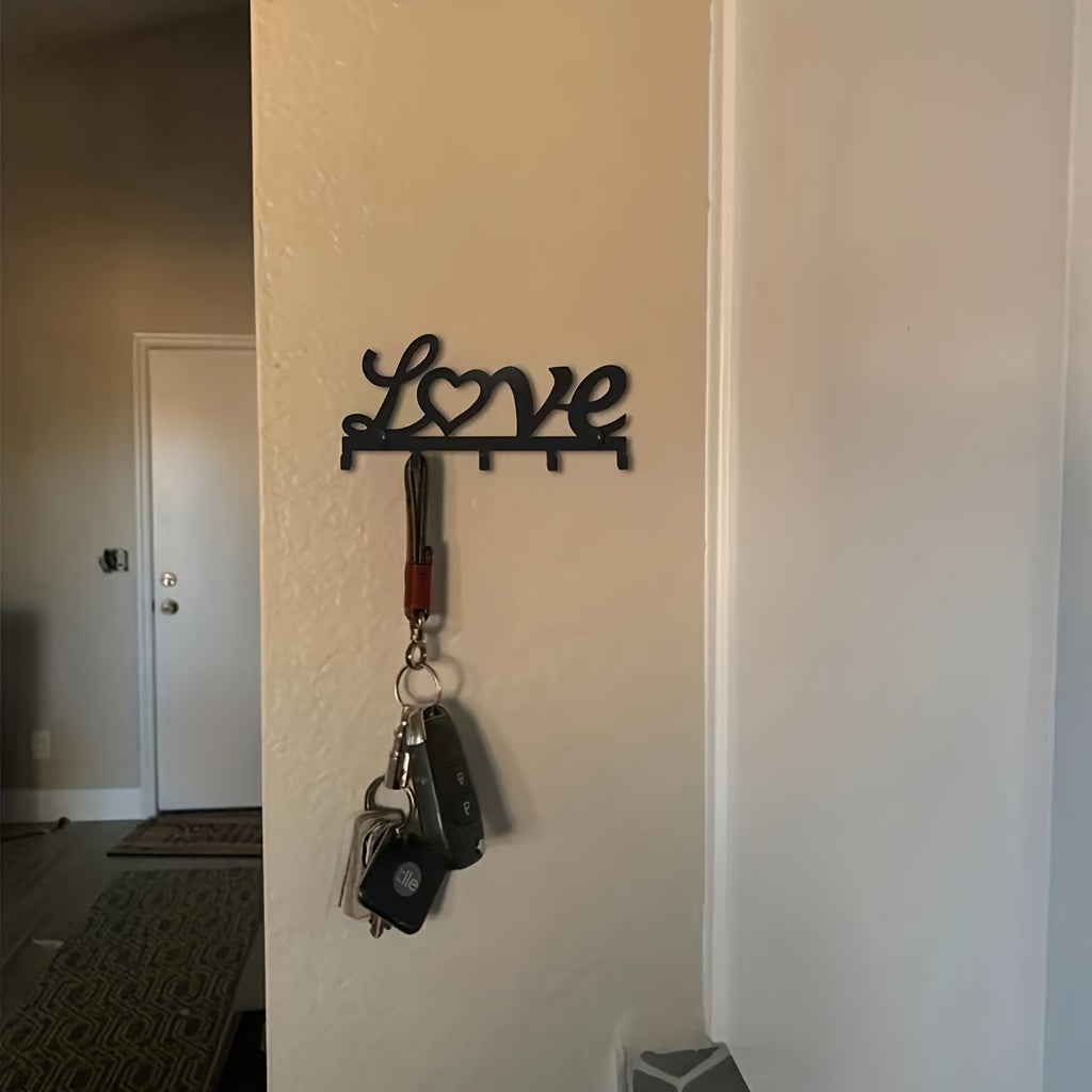 Black Metal Love Wall Hook with Wall Mount Iron Hook Organizer for Small Spaces