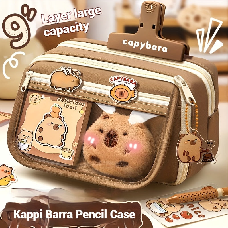 6-Piece Capybara Pencil Case Set with Zipper Canvas Bag Storage Box Notepad and Accessories