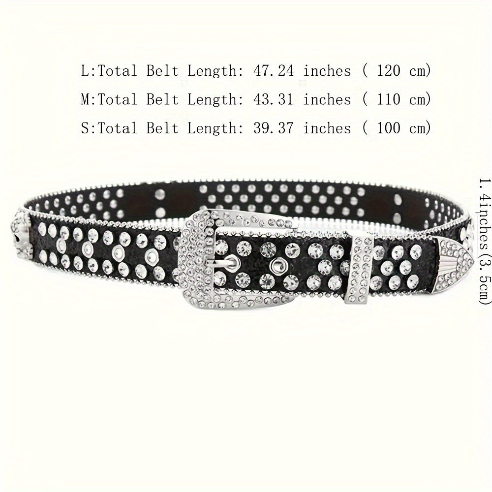 Western Cowgirl Belt with Rhinestones and Sparkling Faux Leather for Women