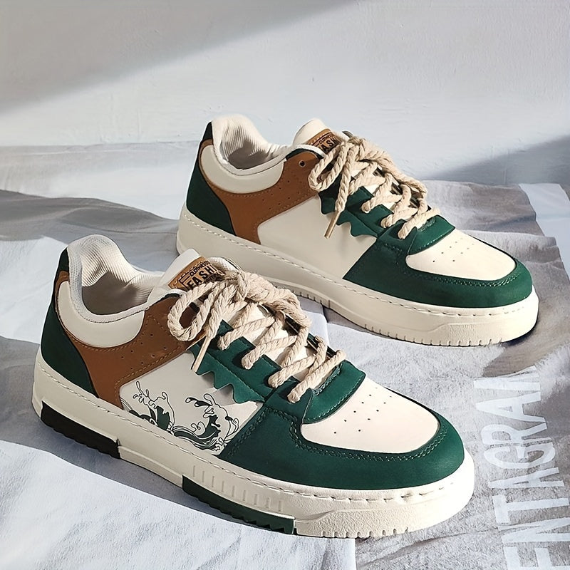 Men's Casual Low Top Sneakers with Non-Slip PVC Sole and Lace-Up Closure