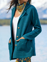 Plus Size Women's Teal Long Sleeve Cardigan with Pockets Winter Casual Outerwear