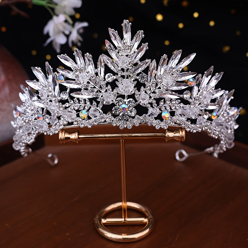 Qizlar uchun Kristal Taxt Bosh kiyimi, oltinli olmos bilan bezatilgan, nafis rasmiy yoki kechki kiyim uchun aksessuar