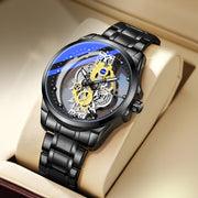 Men's Steel Band Watch with Luminous Openwork Sheer Bottom Quartz Watch Gift