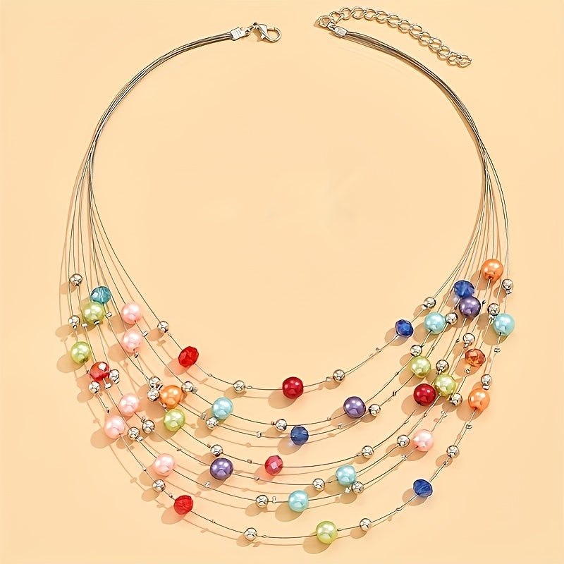 Qo'l bilan tayyorlangan Ko'p qatlamli Bohemiyalik Marjon - Haqiqiy jozibasi bilan hunarmandlar tomonidan yaratilgan - Ayollar uchun nozik va ajoyib sovg'a - Har bir parcha tasodifiy joylashtirilgan noyob rangli marjonlarga ega.