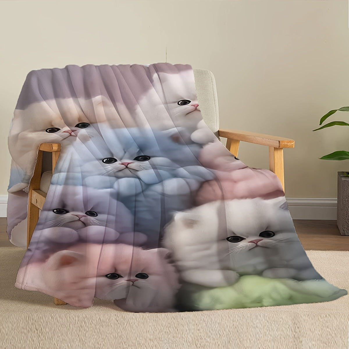 Reversible Flannel Throw Blanket with HD Animal Print for Couch Bed Travel