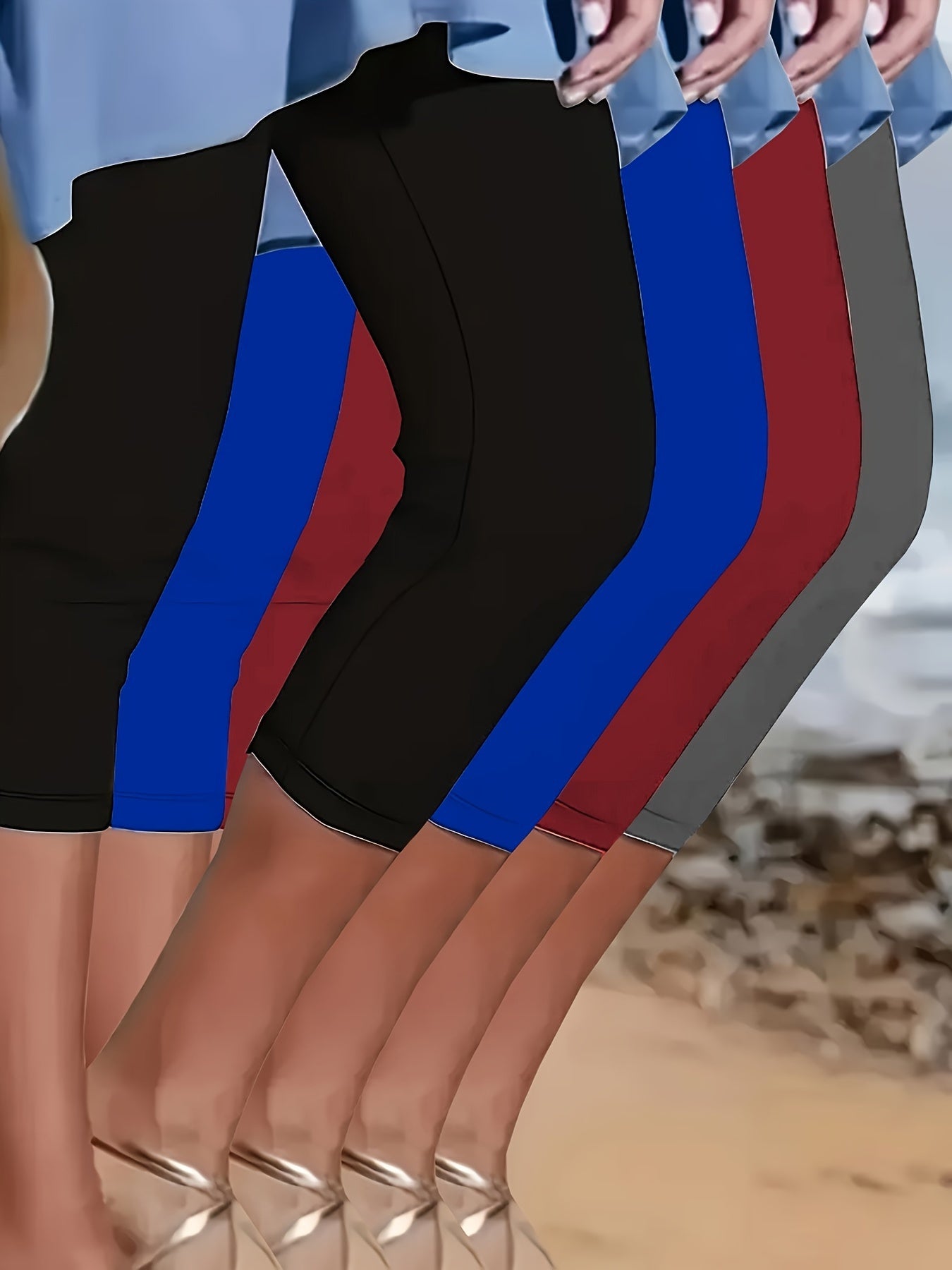 Plus Size Womens High-Waisted Capri Leggings Stretchy Solid Color Casual Bottoms