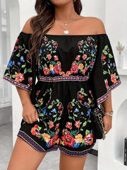 Plus Size Floral Print Off Shoulder Romper for Summer Vacation Women