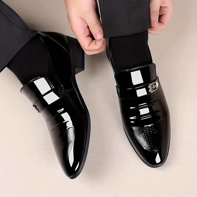 Men's Black Slip-On Business Casual Shoes with Pointed Toe and Rubber Sole