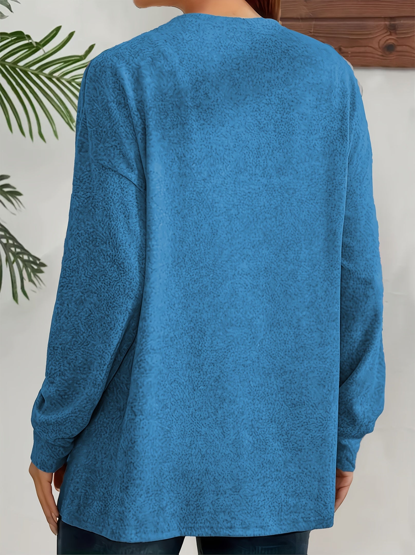 Plus Size Women's Solid Color Long Sleeve Top With Pocket Casual Shirt