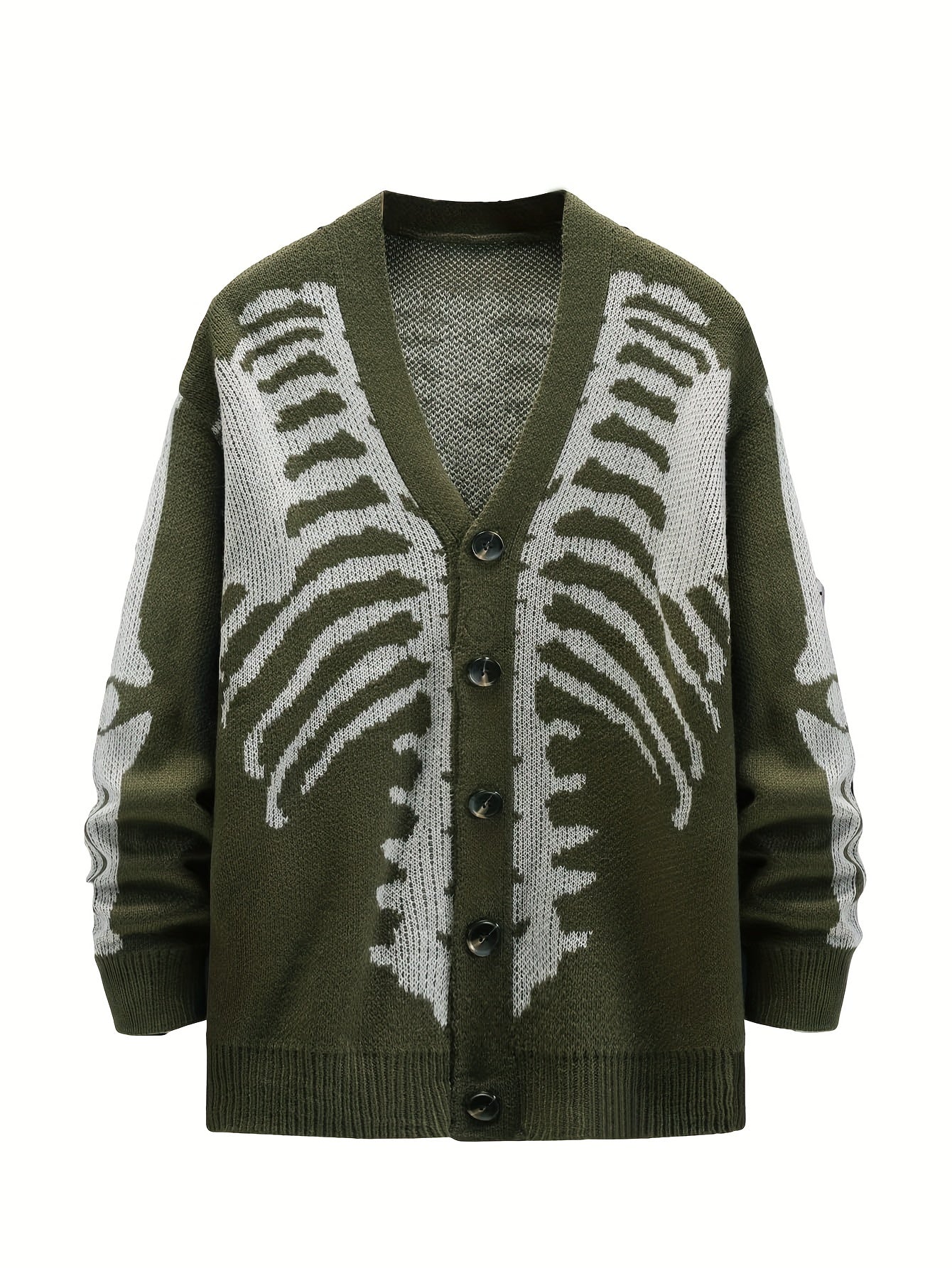 Men's Plus Size Skeleton Print Knit Cardigan Sweater Long Sleeve V-Neck Fall Winter