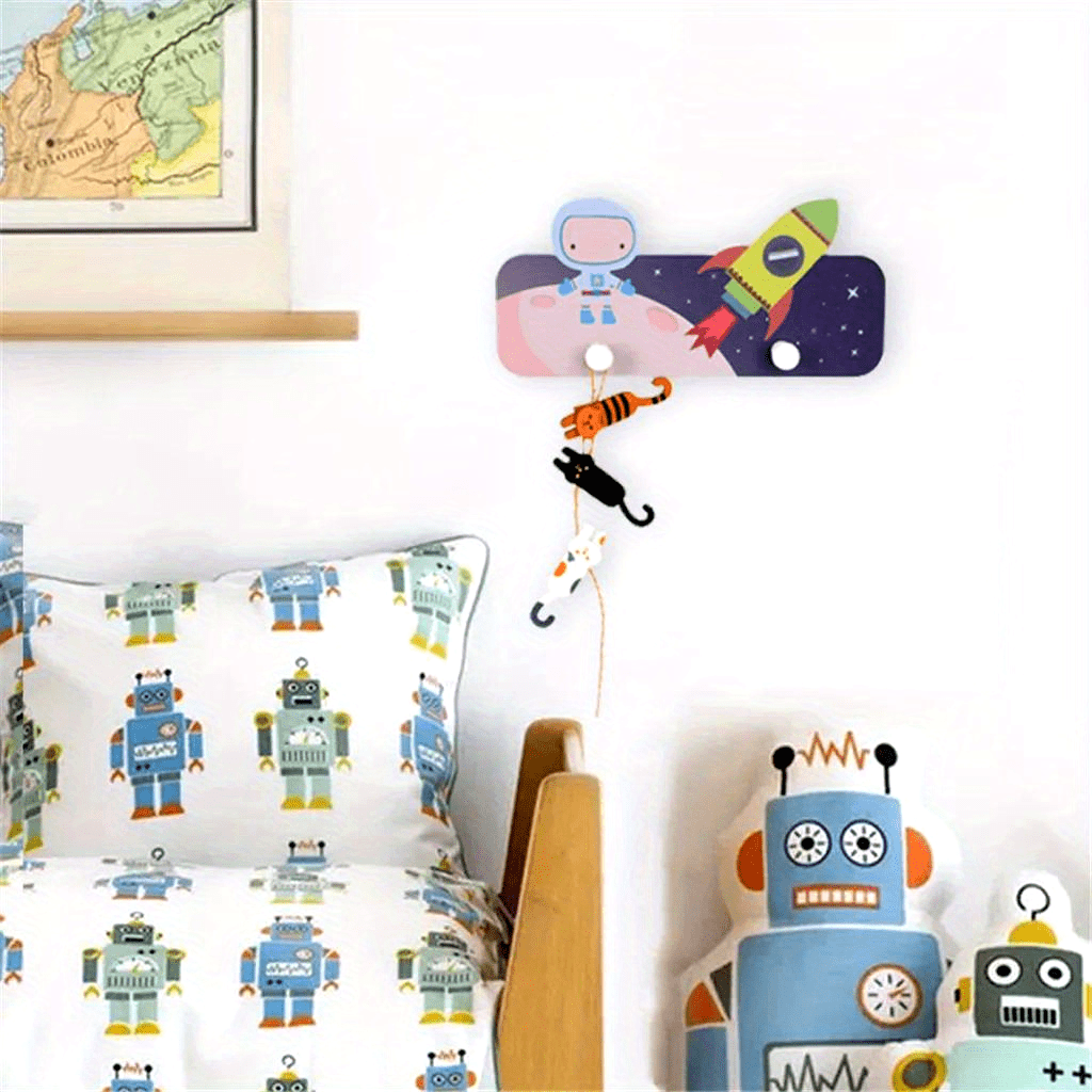 Gancho de pared con astronauta adorable para niños, organizador multiusos para abrigos y llaves