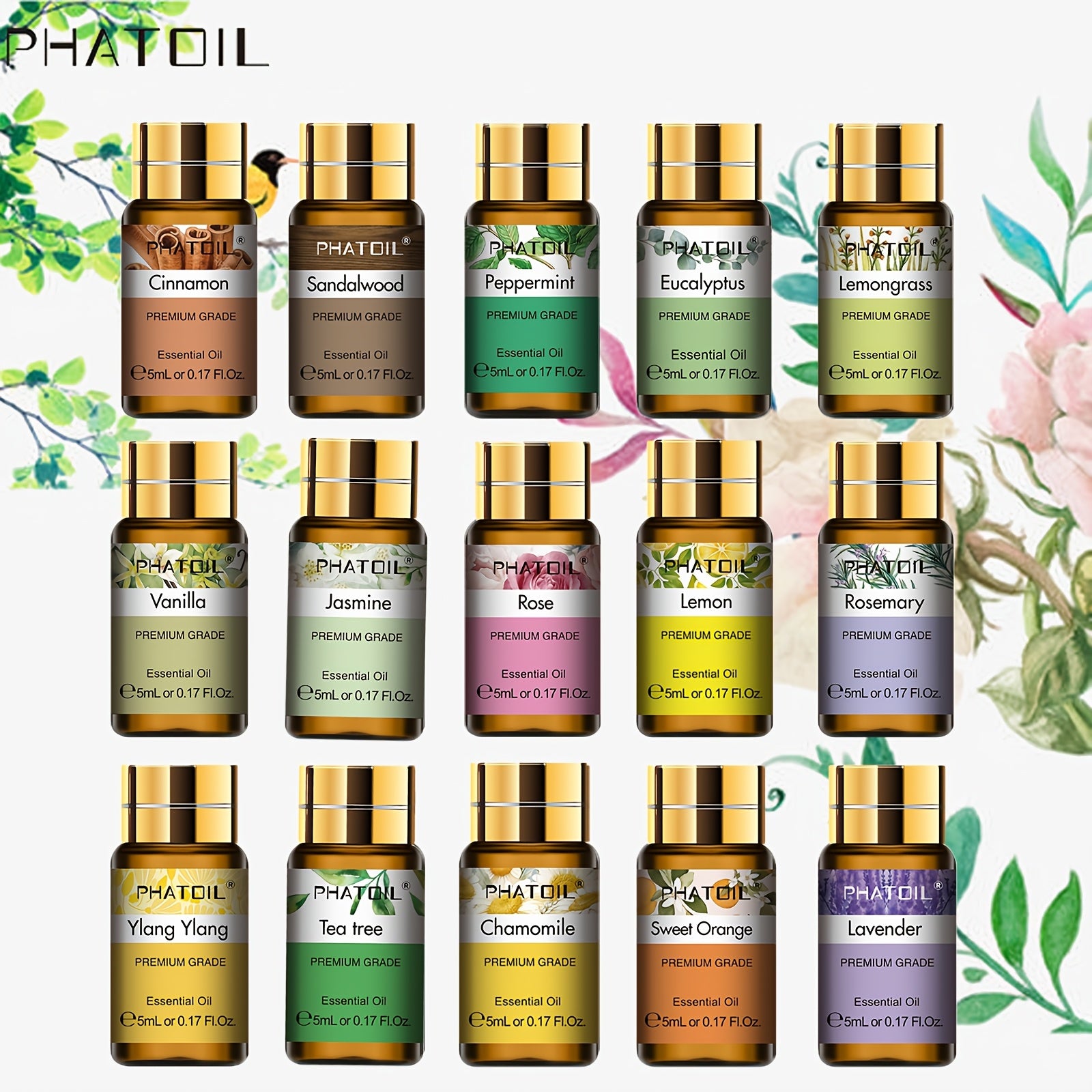 15-Donali muhim yog'lar to'plami, kayfiyatni ko'taruvchi suyuq aromaterapiya, 1L dan kam