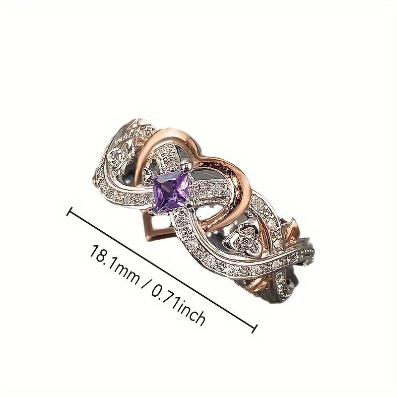 Women's Heart Shaped Sterling Silver Engagement Ring with Purple Cubic Zirconia