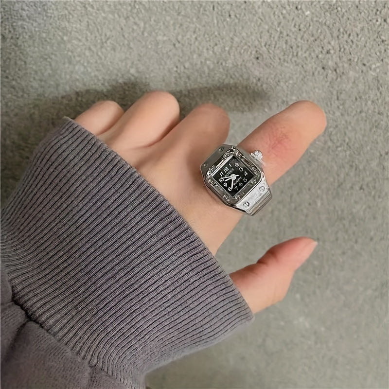 Unisex Square Mini Finger Ring Watch with Quartz Movement Punk Style Accessories