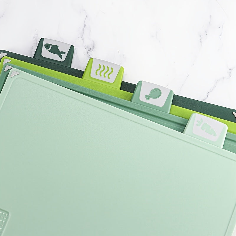 Set of 4 Square Plastic Cutting Boards with Non-Slip Base and Storage Rack