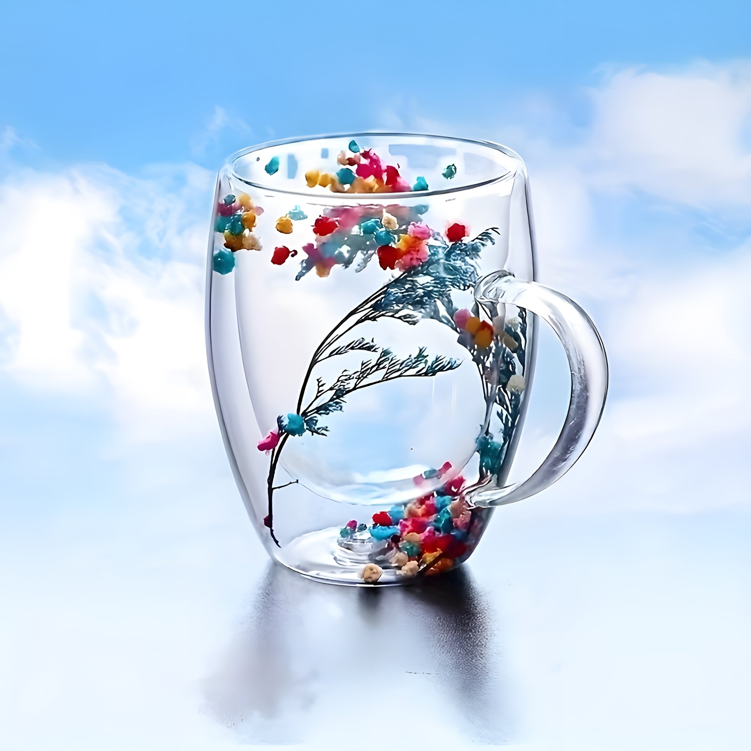 Double-Walled Glass Coffee Mug with Thick Handle for Hot Cold Drinks 12oz