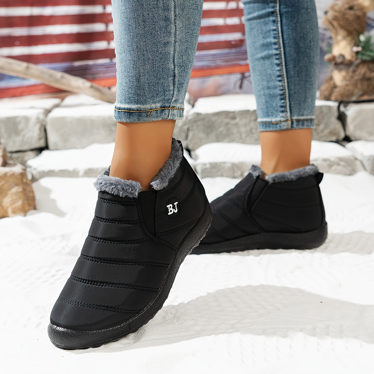 Women's Winter Slip-On Boots Fabric Upper Casual Flat Heel