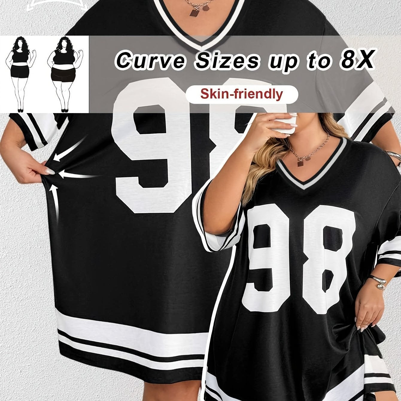 Plus Size Women's Graphic V-Neck Short Sleeve Dress All-Season Comfort