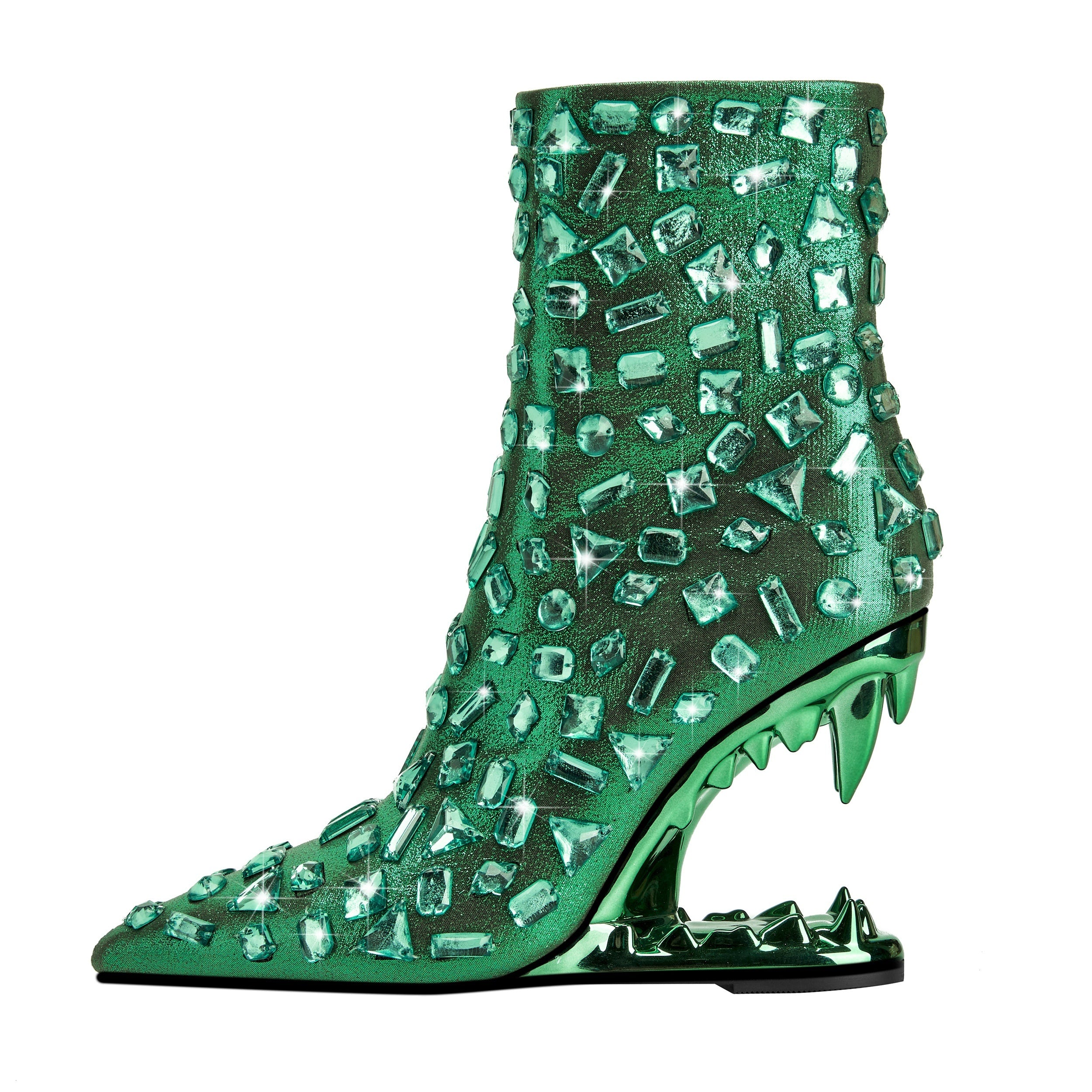 Women's Handmade Rhinestone Pointed Toe Slim Short Boots Nude