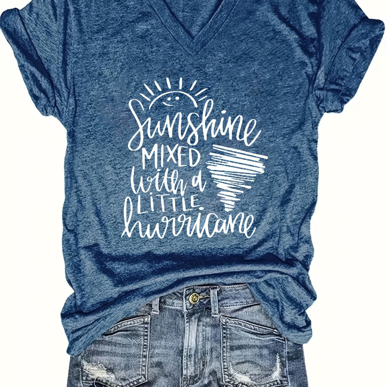 Women's Heather Gray V-Neck Short Sleeve T-Shirt Relaxed Fit Summer Top