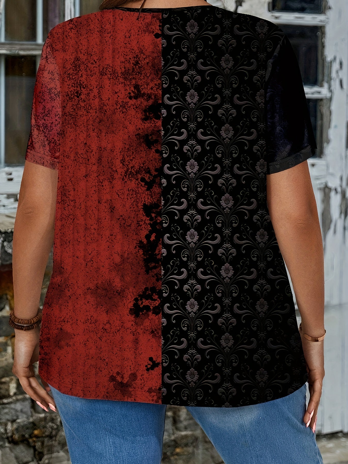 Plus Size Women's Floral Print Short Sleeve Casual T-Shirt