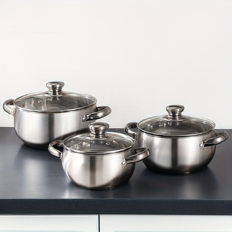 7-Piece Stainless Steel Cookware Set with Glass Lids for Soup and Stew
