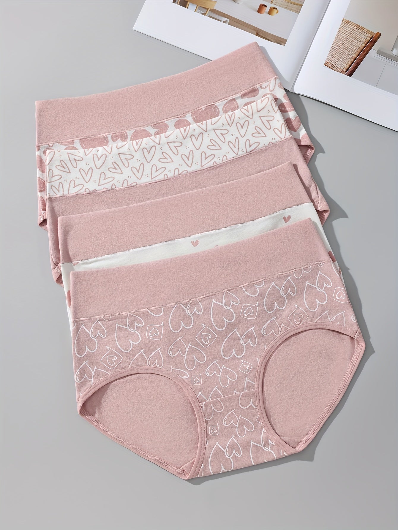 Pack de 4 bragas de cintura alta con estampado de dibujos animados en bloques de colores para mujer, suaves y cómodas
