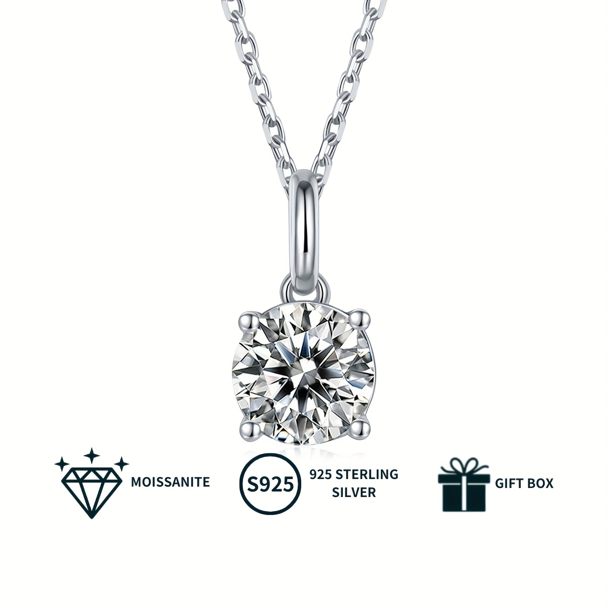 Moissanite Jewelry Set for Women 1.0CT Pendant Necklace and Stud Earrings White Gold Plated Silver Engagement Wedding Gift Box