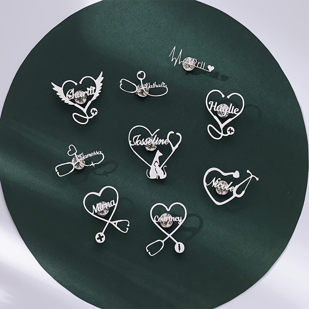 Stainless Steel Stethoscope Brooch with Pet and Heart Wings for Men Women Gift