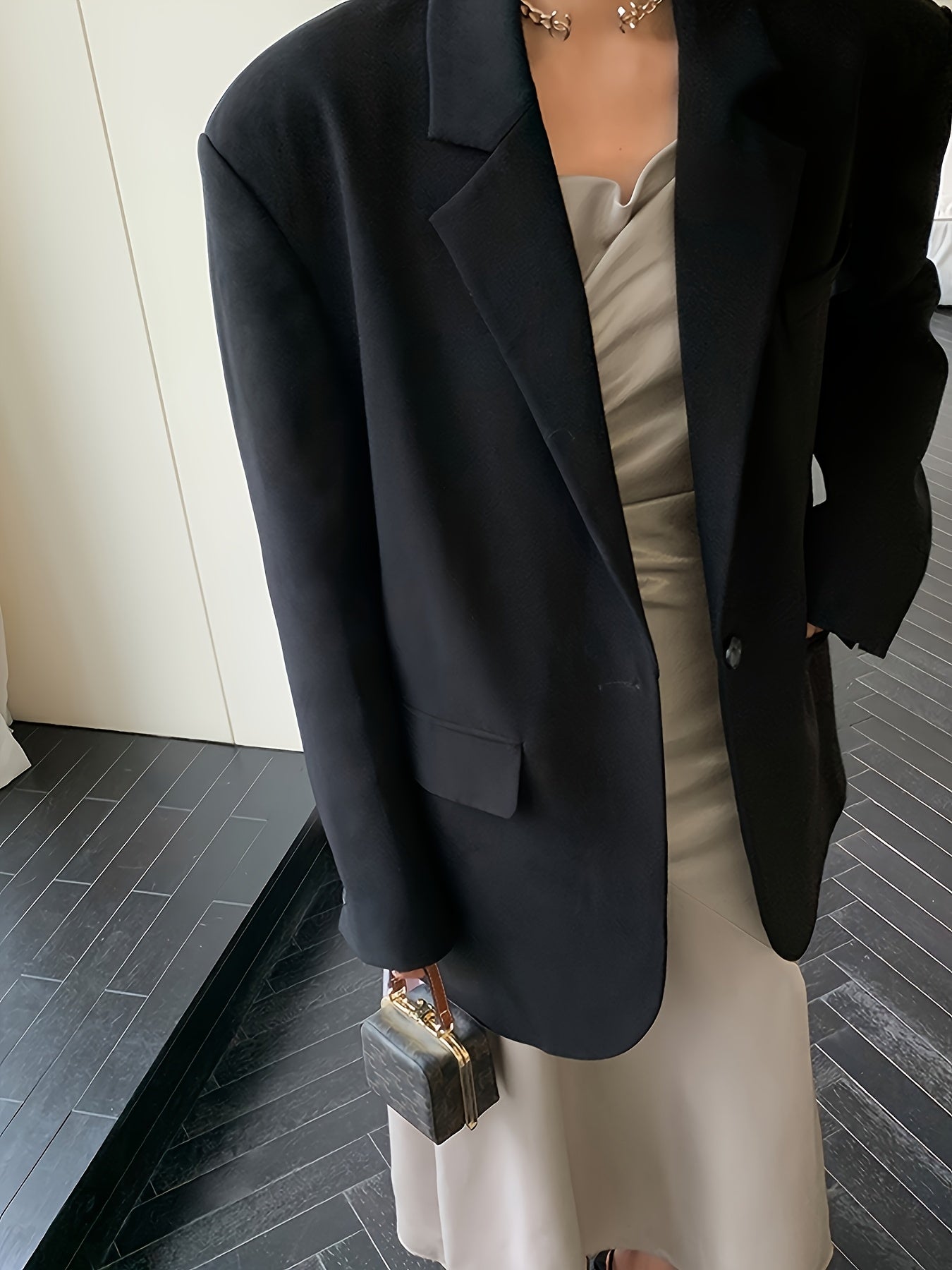 Women's Gray Polyester Blazer with Button Detail for Work and Casual Wear