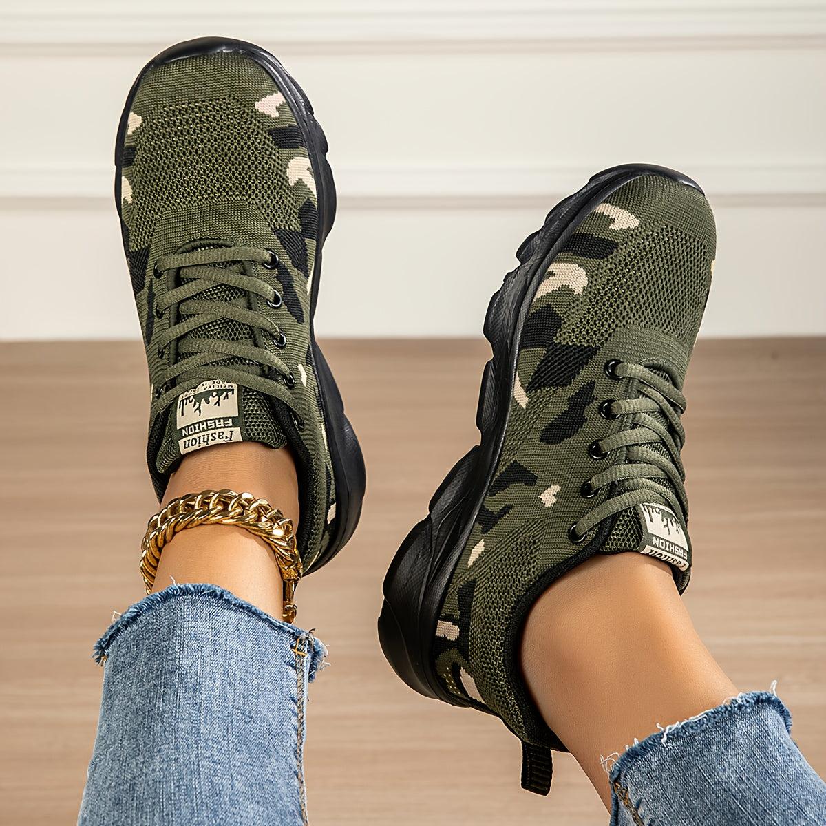 Women's Camouflage Mesh Sneakers Lightweight Slip-Resistant Walking Shoes