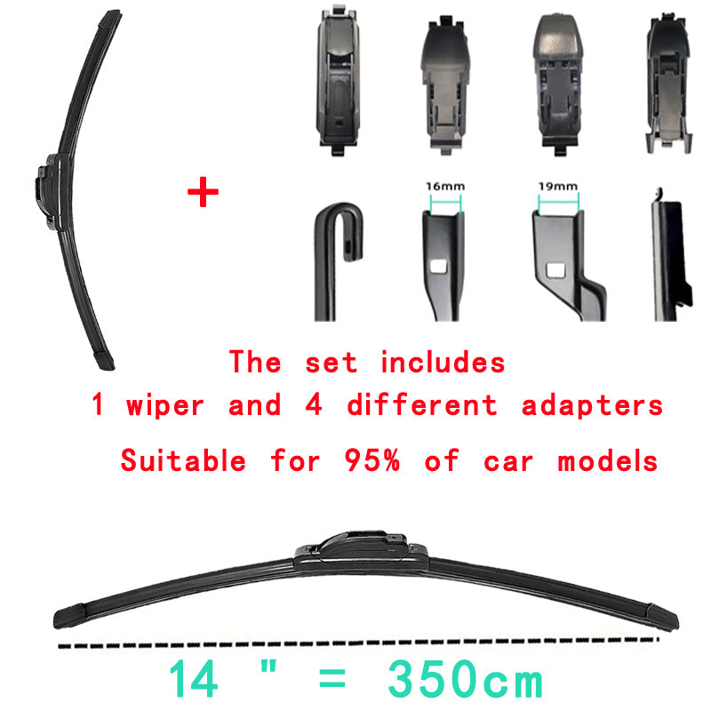 Car Windshield Wiper Blade Set with Adapters, Rubber, Multiple Sizes