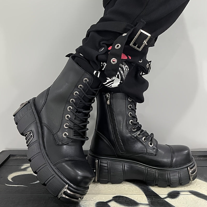 Women's Y2K Punk Ankle Boots Leather Platform Lace-Up Zipper