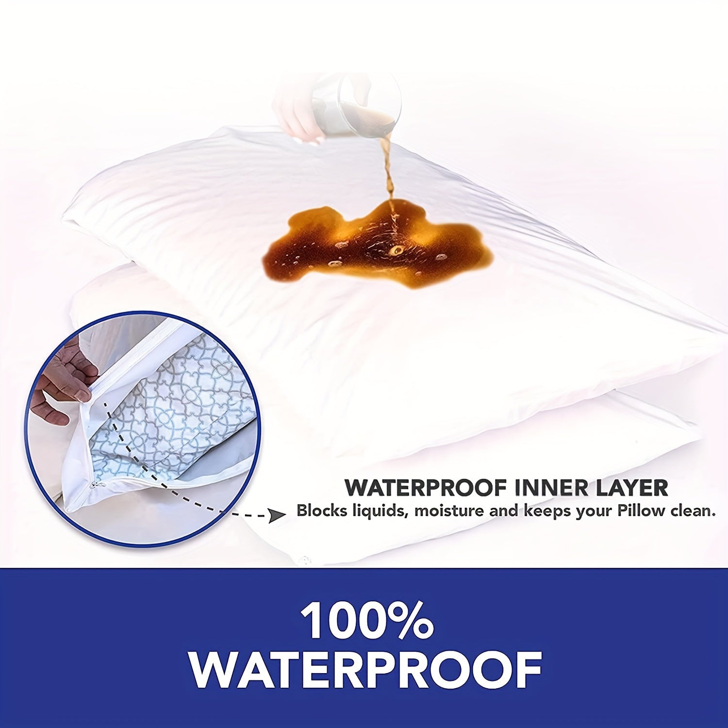 Waterproof Pillow Protector Cover 100% Polyester Breathable Zipper Closure