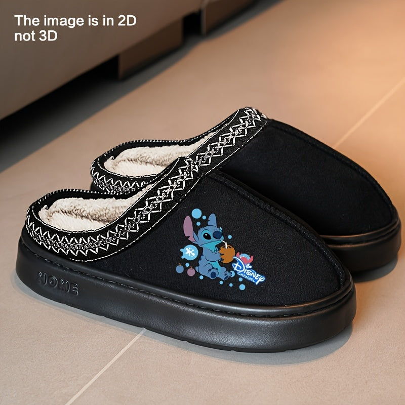 Unisex Plush Slippers Warm Fleece Cartoon Print Non-Slip Indoor Shoes