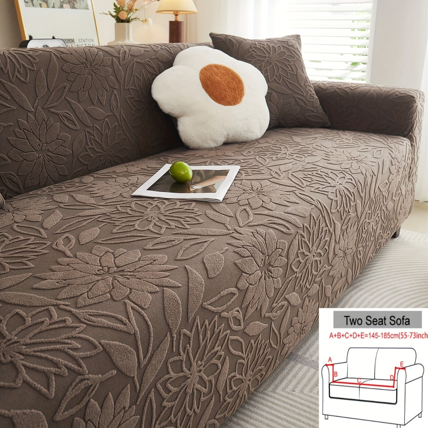 Camellia Jacquard Sofa Cover with Elastic Band and Matching Pillowcase Fits All Sizes Machine Washable