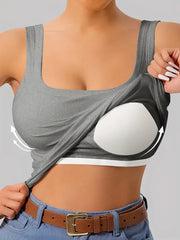 Plus Size Women's Cotton Ribbed Camisole with Built-In Padding and Chest Pad