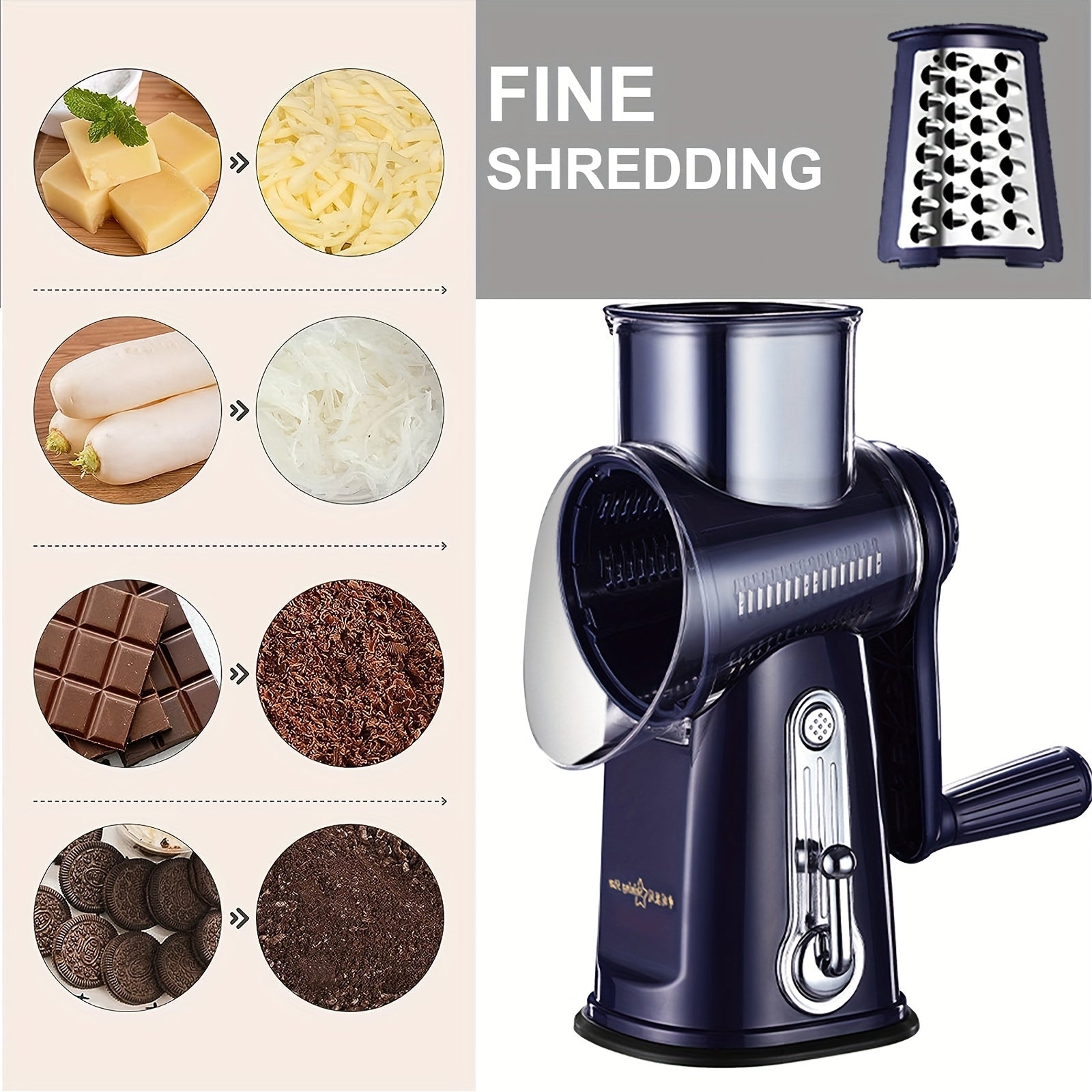 5-в-1 Роторная терка для сыра, слайсер, овощерезка, орехокол с присоской