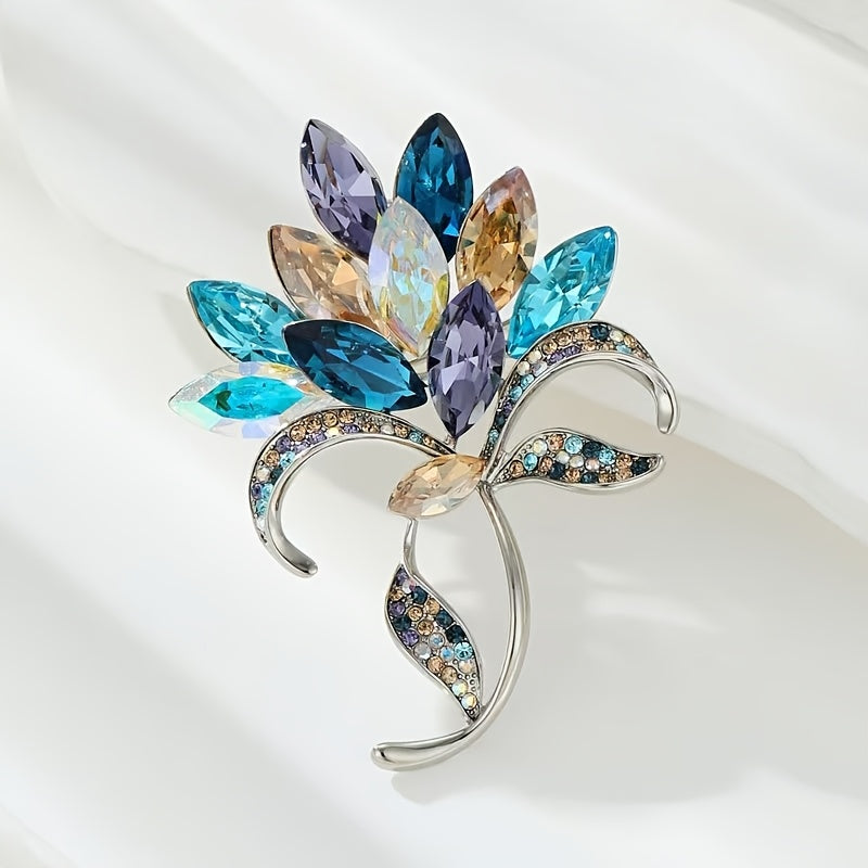 Crystal Flower Brooch Rhinestone Floral Pin Elegant Evening Accessory