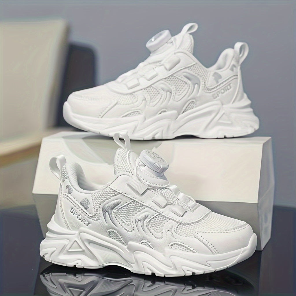 Girls Low Top Sneakers with Rotating Button Solid Color Casual Sports Shoes