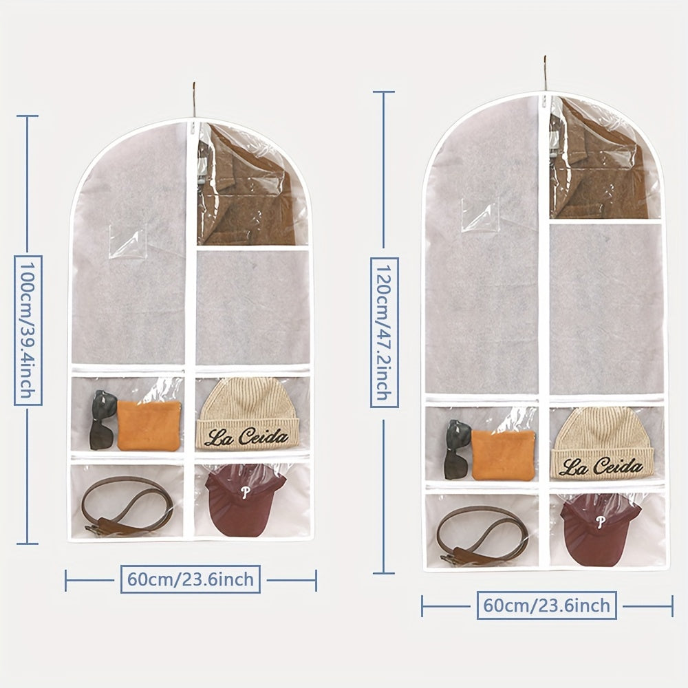 Funda de traje plegable blanca con múltiples bolsillos, bolsa de ropa a prueba de polvo para viajes y almacenamiento