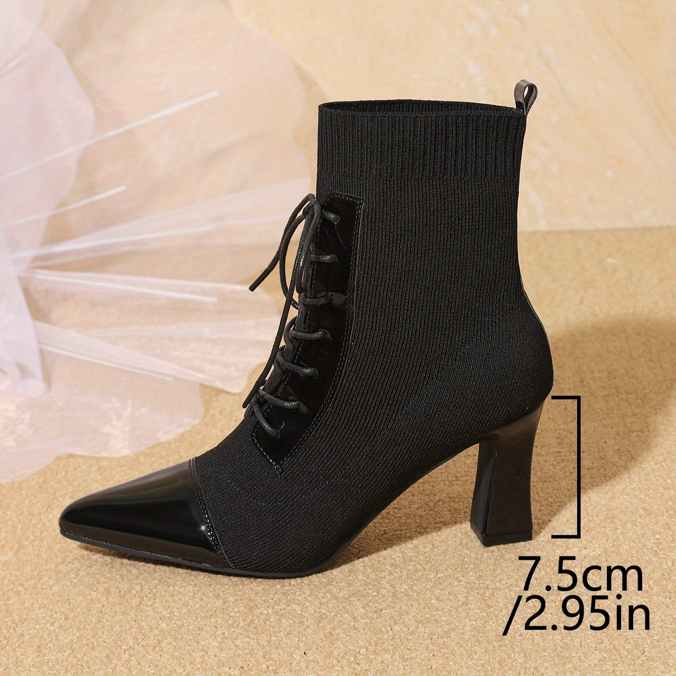 Women's Black Synthetic Leather High Heel Ankle Boots with Pointed Toe