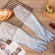 Waterproof PVC Cleaning Gloves with Daisy Pattern for Dishwashing and Household Use
