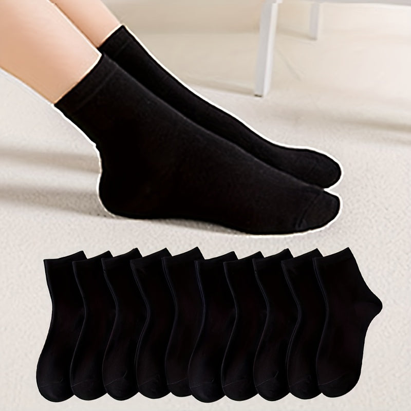 Women's Black Thin Breathable Knit Socks 5 Pairs Short Casual Socks