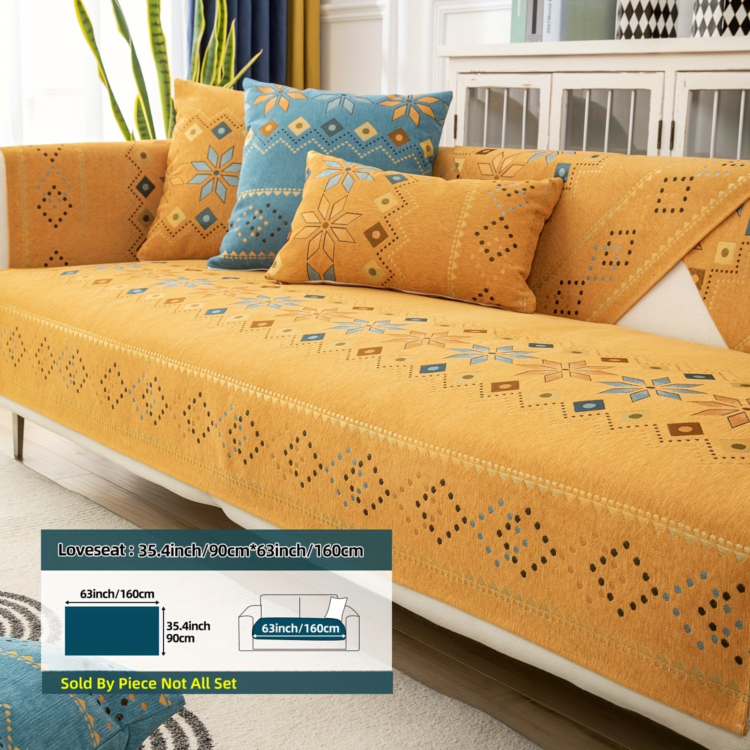 Bohemian Chenille Sofa Slipcover with Geometric and Floral Patterns for All-Season Use