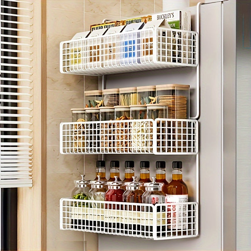 Estante de almacenamiento de cocina de metal de múltiples capas con soporte para film transparente y montaje en pared