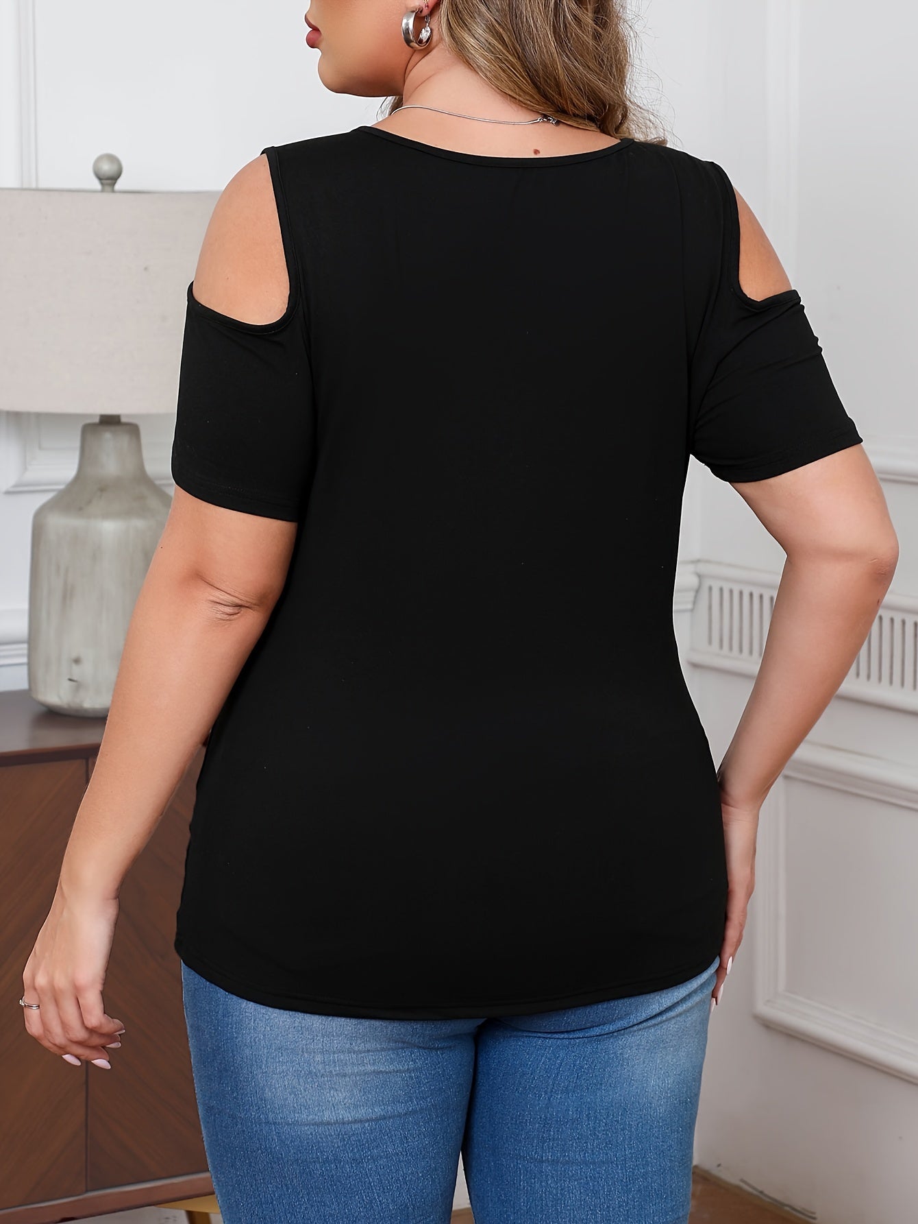 Plus Size Women's V-Neck Off-Shoulder T-Shirt Breathable Short Sleeve Blouse