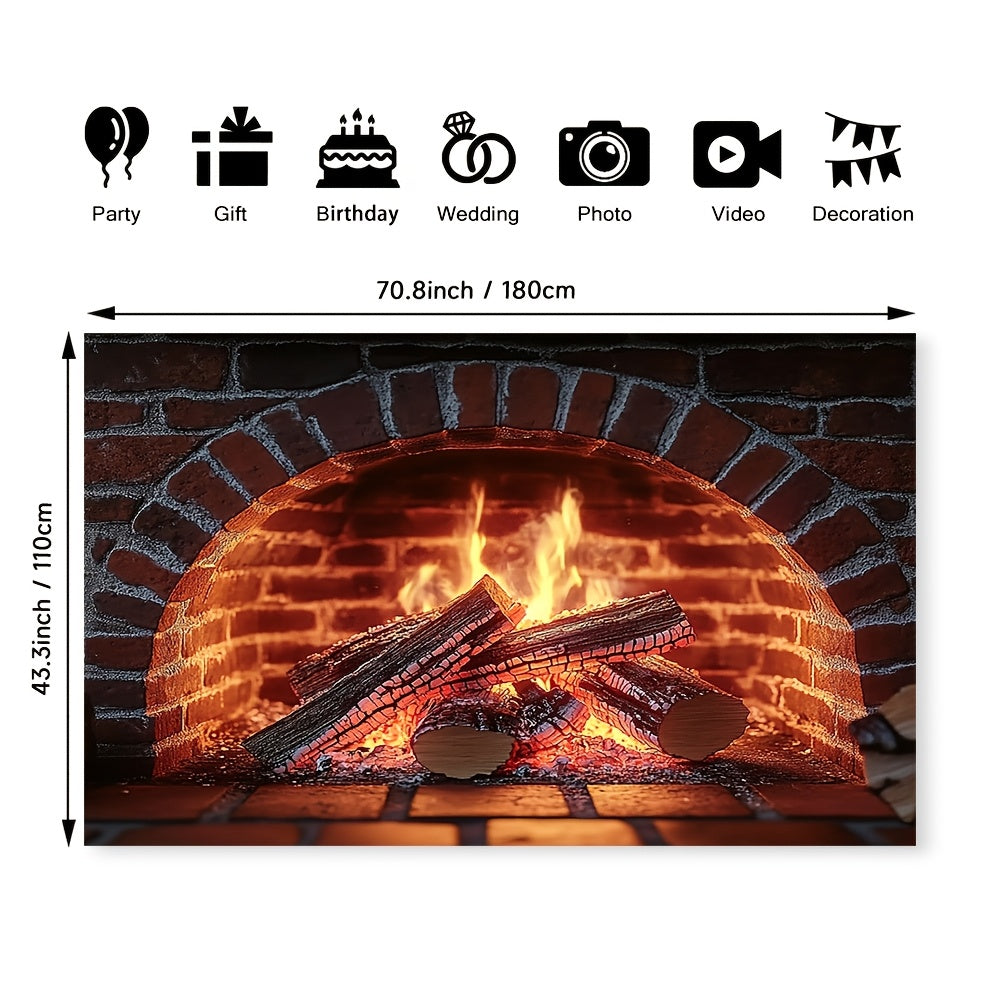 Winter Scene Fireplace Backdrop Polyester for Birthdays and Parties